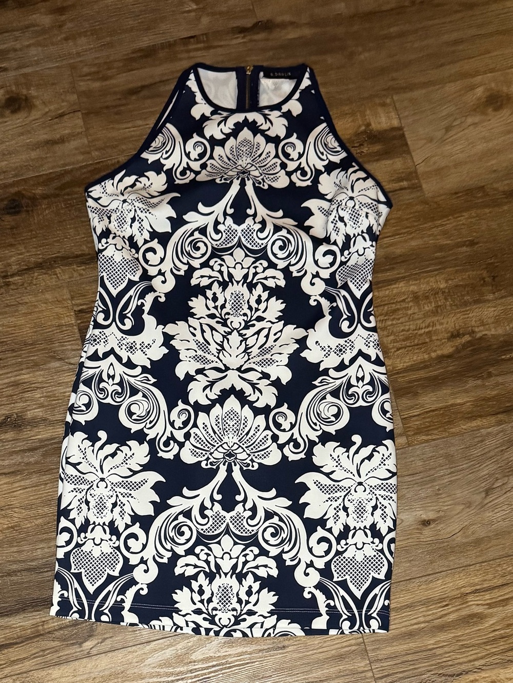 Sleeveless Navy & White Print Dress